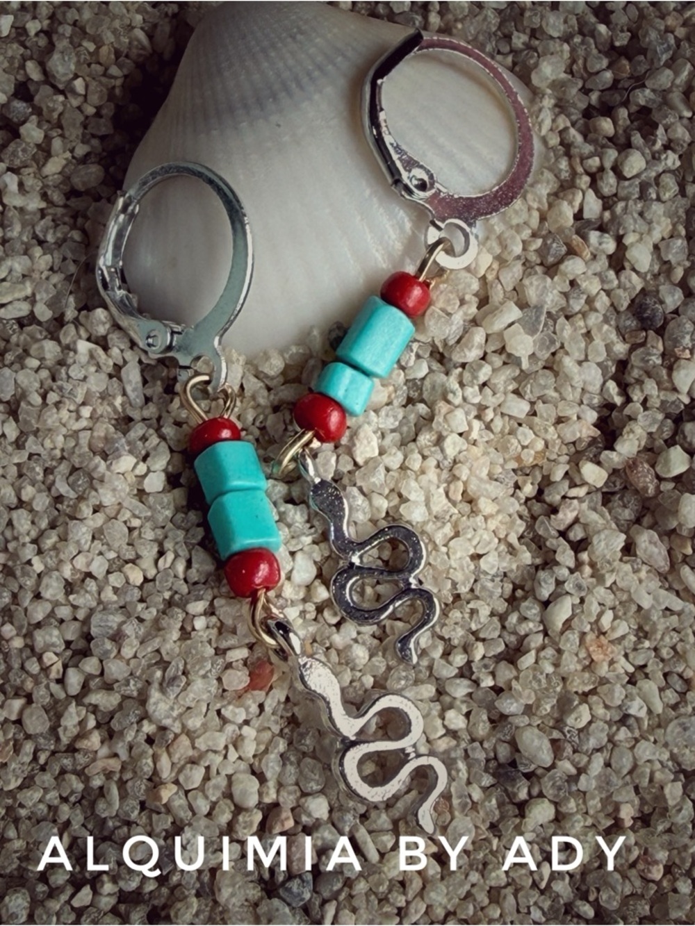 Alquimia Turquoise and Red Beaded snakes 🐍 Dangle Earrings